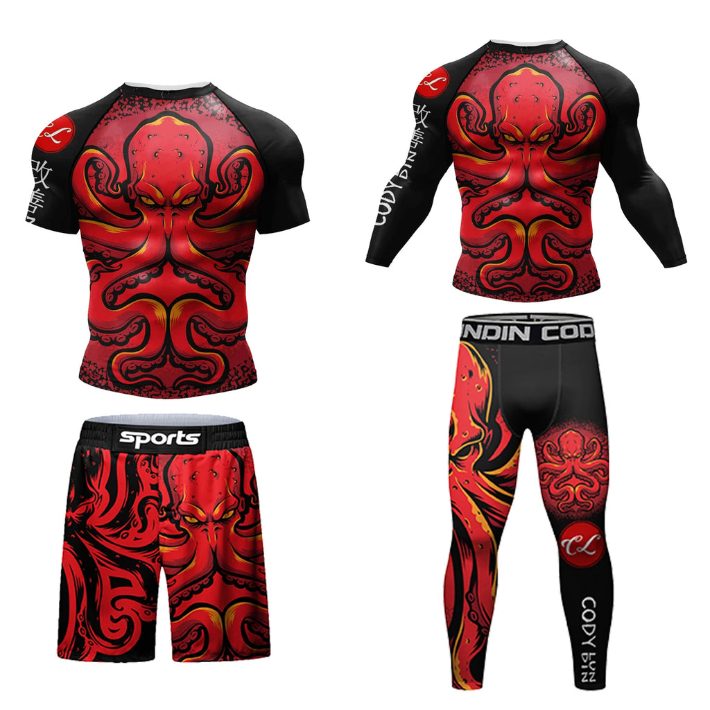 MMA BJJ Rash Guard 3D Print Compression T-Shirt & Pants – Durable Boxing Jogging Tracksuit