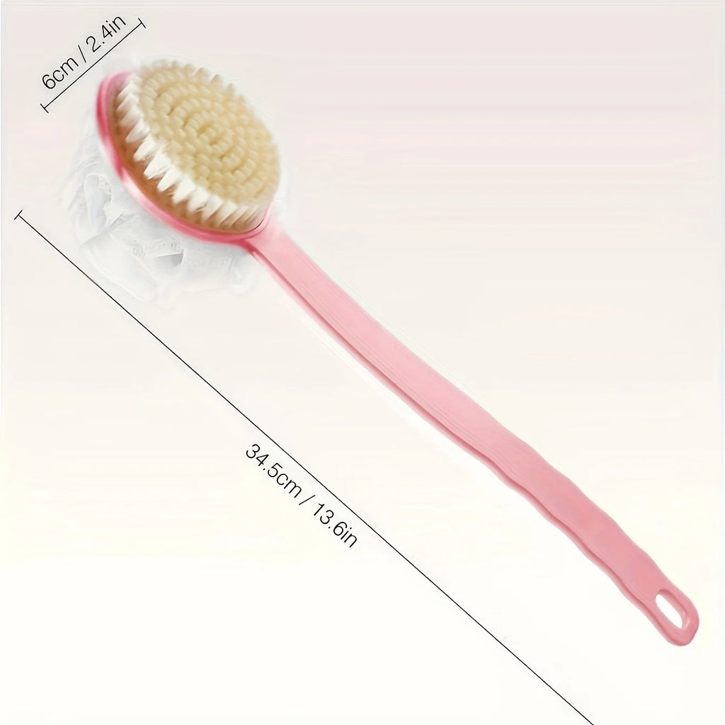 Soft Loofah & Bristles Bath Body Brush — Long Handle Shower Brush for Body, Face & Spa Washing