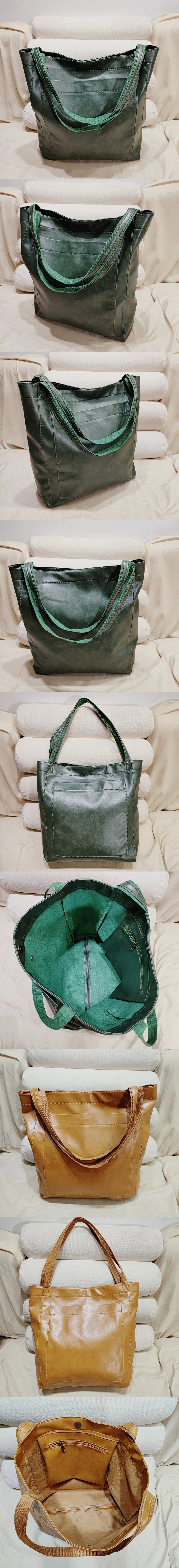 SNOWJENNY Retro Waxed PU Large Tote Bag – Commuter Shoulder Handbag with Pockets for Women