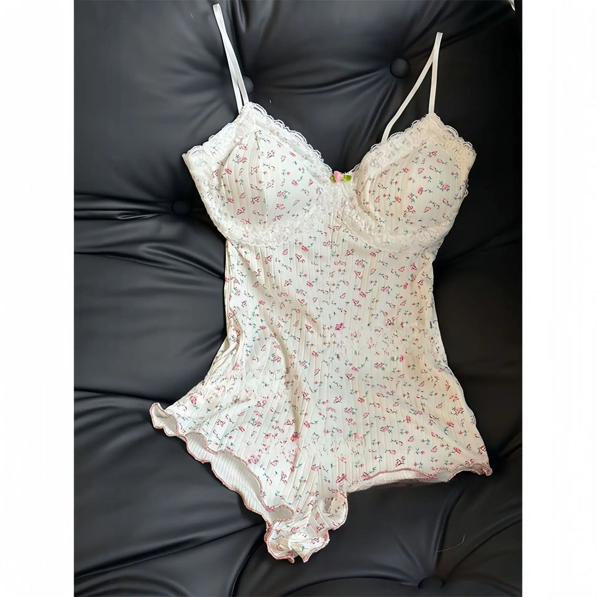Floral Print Lace Bodysuit – Sleeveless Slim Fit Leotard Romper for Women