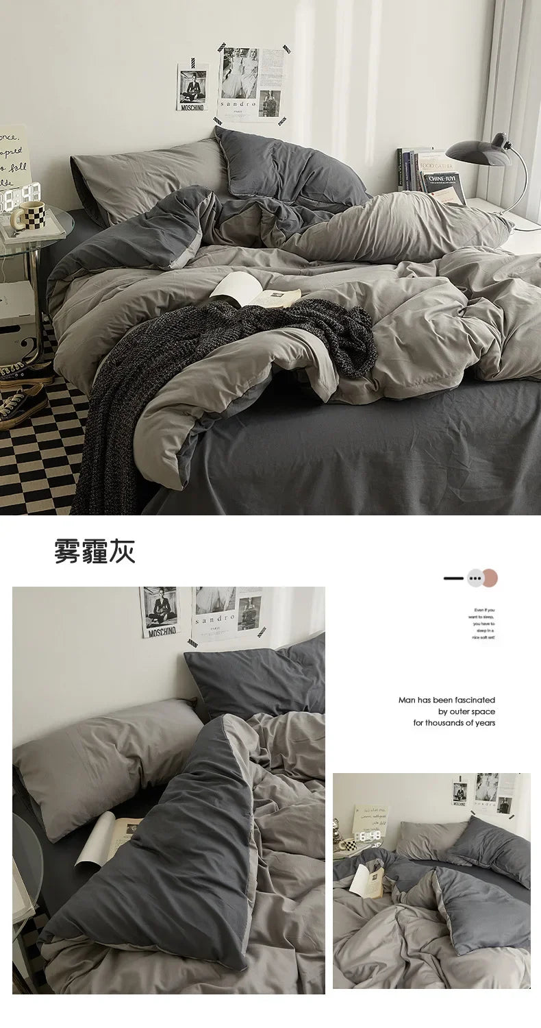 Solid Color Washed Cotton Bedding Set – 4-Piece Duvet Cover, Bed Sheet & Pillowcases, Twin to King