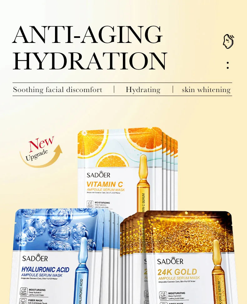 SADOER 24K Gold Vitamin C Hydrating Face Masks — Multi-Pack
