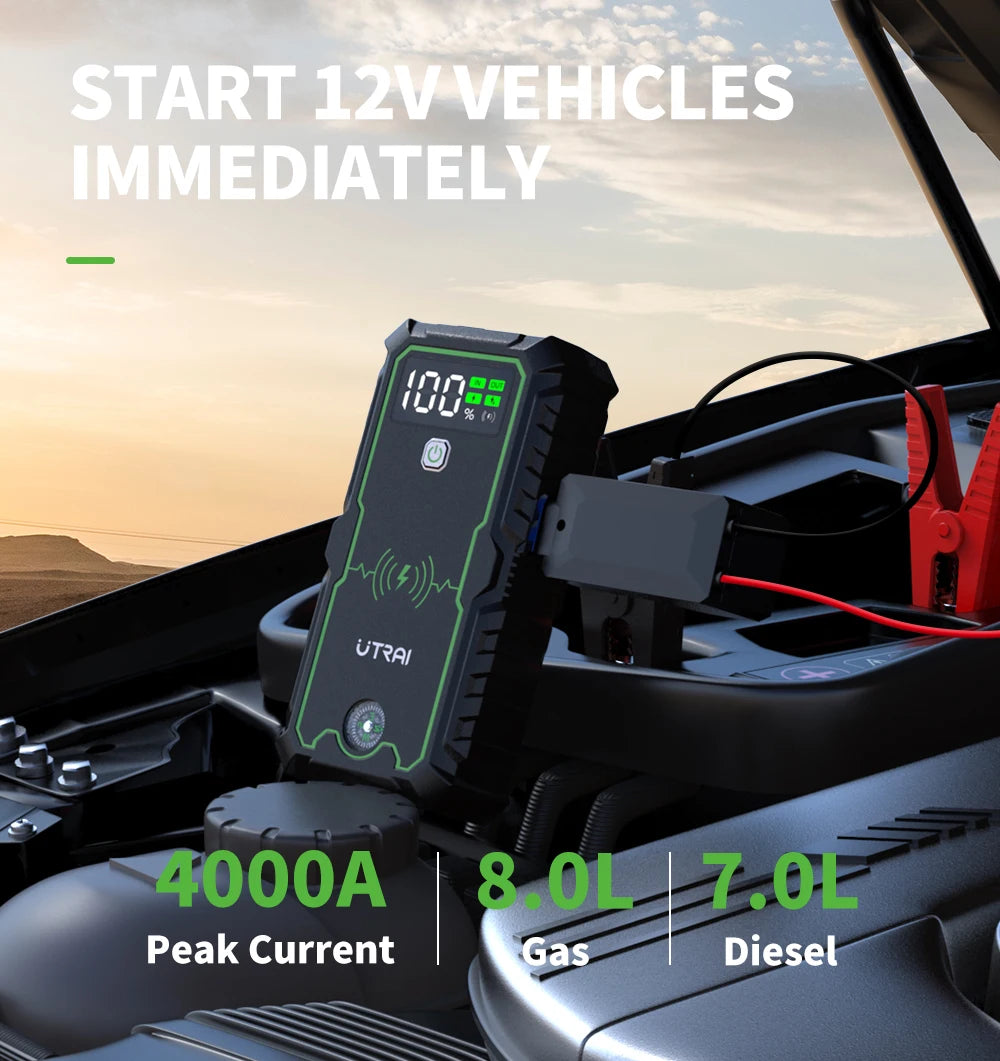 UTRAI 4000A Jump Starter — Portable 12V Car Battery Booster & Power Bank