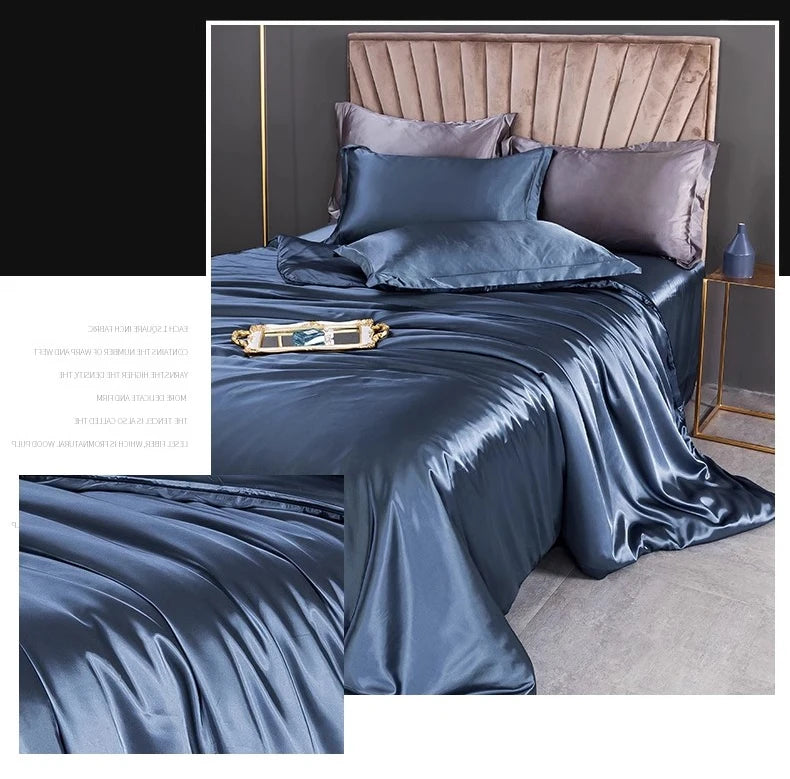 100% Pure Silk Bedding Set – 4-Piece Luxury Duvet Cover, Bedsheet & Pillowcases, Twin to King