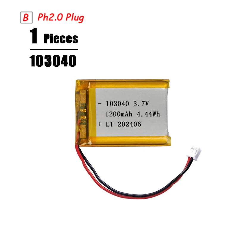 3.7V LiPo Rechargeable Battery – PH2.0 Plug for GPS, Bluetooth Speaker, PS4, Humidifier & MP3/MP4