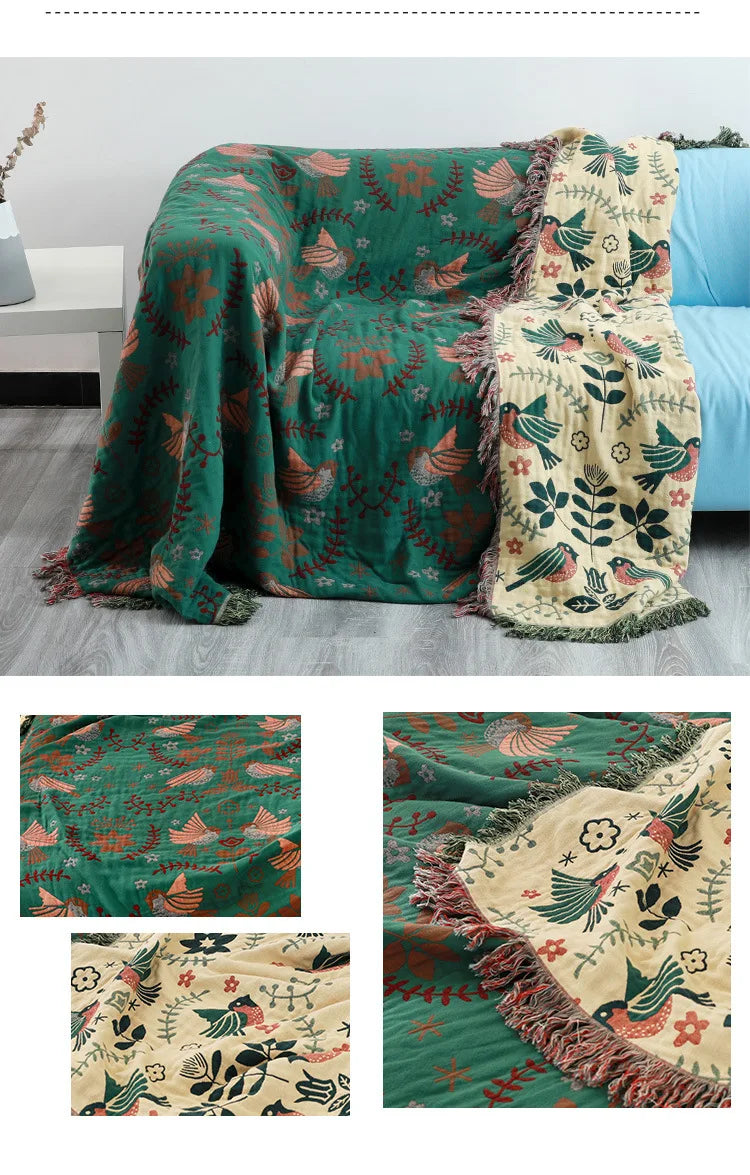 Boho Muslin Gauze Throw Blanket – Tassel Sofa Cover & Bedspread for Home, Adults & Kids