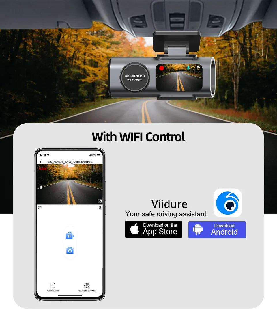 Dash Cam 4K UHD — Night Vision, Wi-Fi, GPS, 24H Parking Monitor, Front & Rear