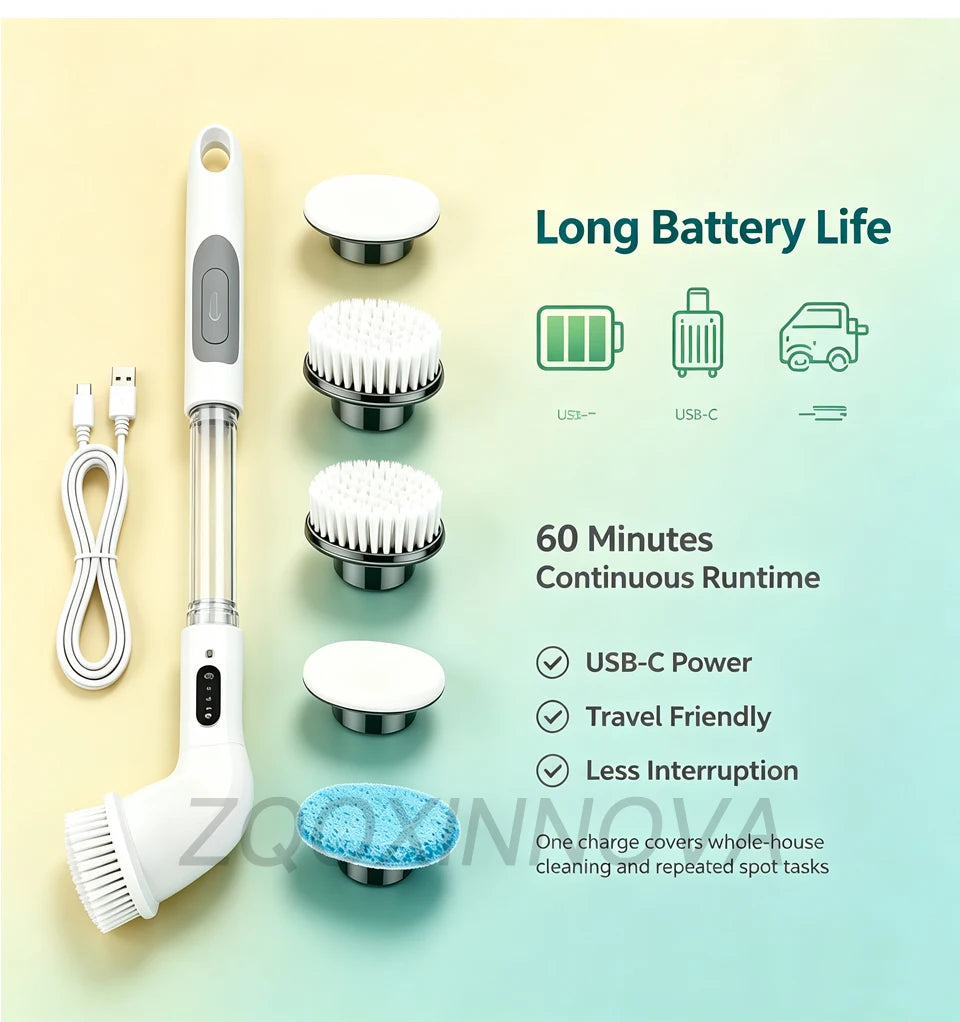 Cordless Multipurpose Spin Scrubber – Electric Cleaning Brush for Kitchen, Bathroom, Toilet & Broom