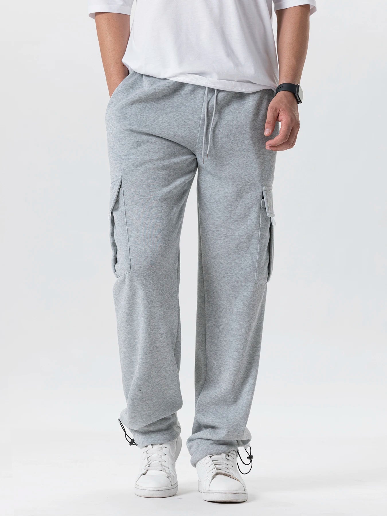 Men's Multi-Pockets Sweatpants Autumn Winter Drawstring Straight Fit Pants Running Jogger Sports Gym Trousers Male Loose Pants