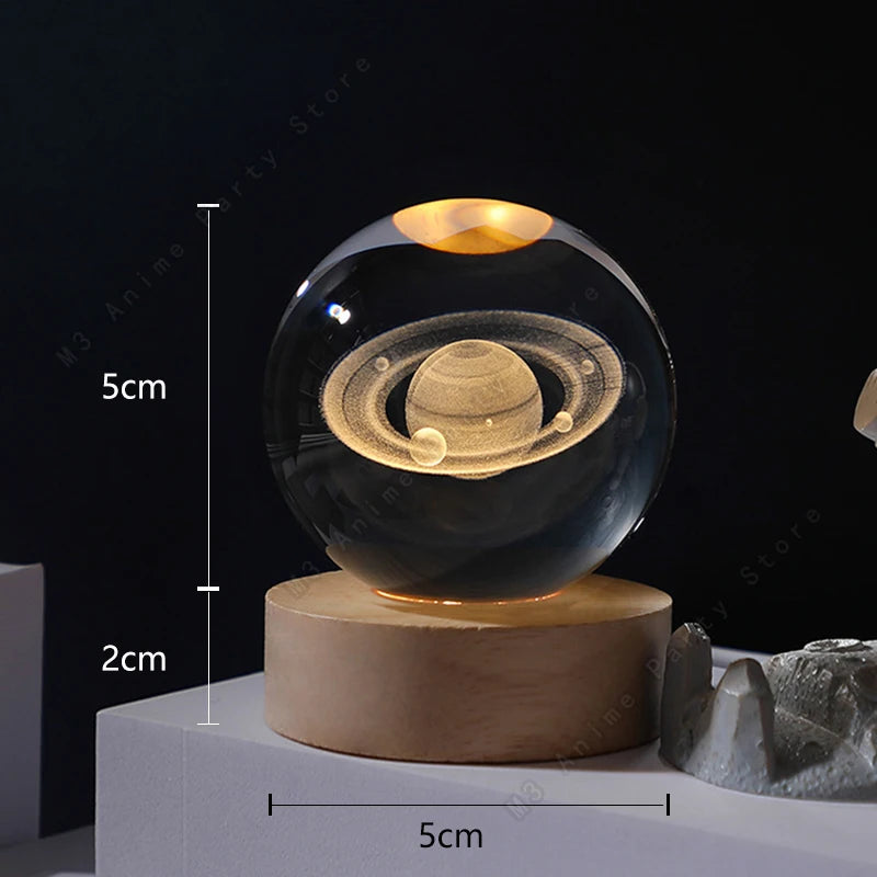 3D Crystal Ball Galaxy Night Light — LED Saturn Moon Lamp, Kids Birthday Gift