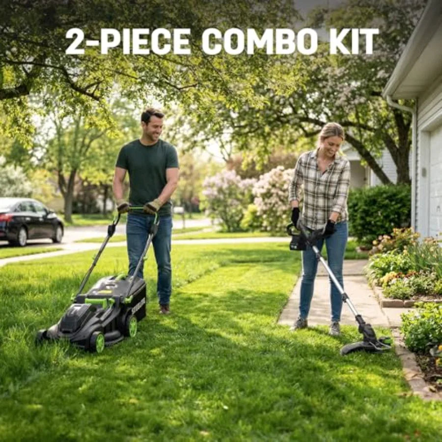 40V Dual-Battery Lawn Mower & String Trimmer Combo | Lithium-Ion, Extended Runtime, Residential Use