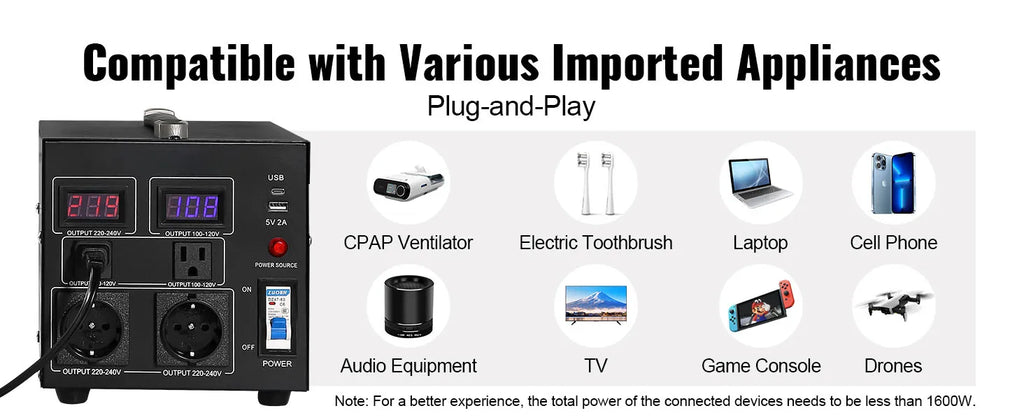 Heavy Duty Voltage Converter Transformer — 2000VA/3000VA/5000VA Step Up/Down, US & EU Outlets
