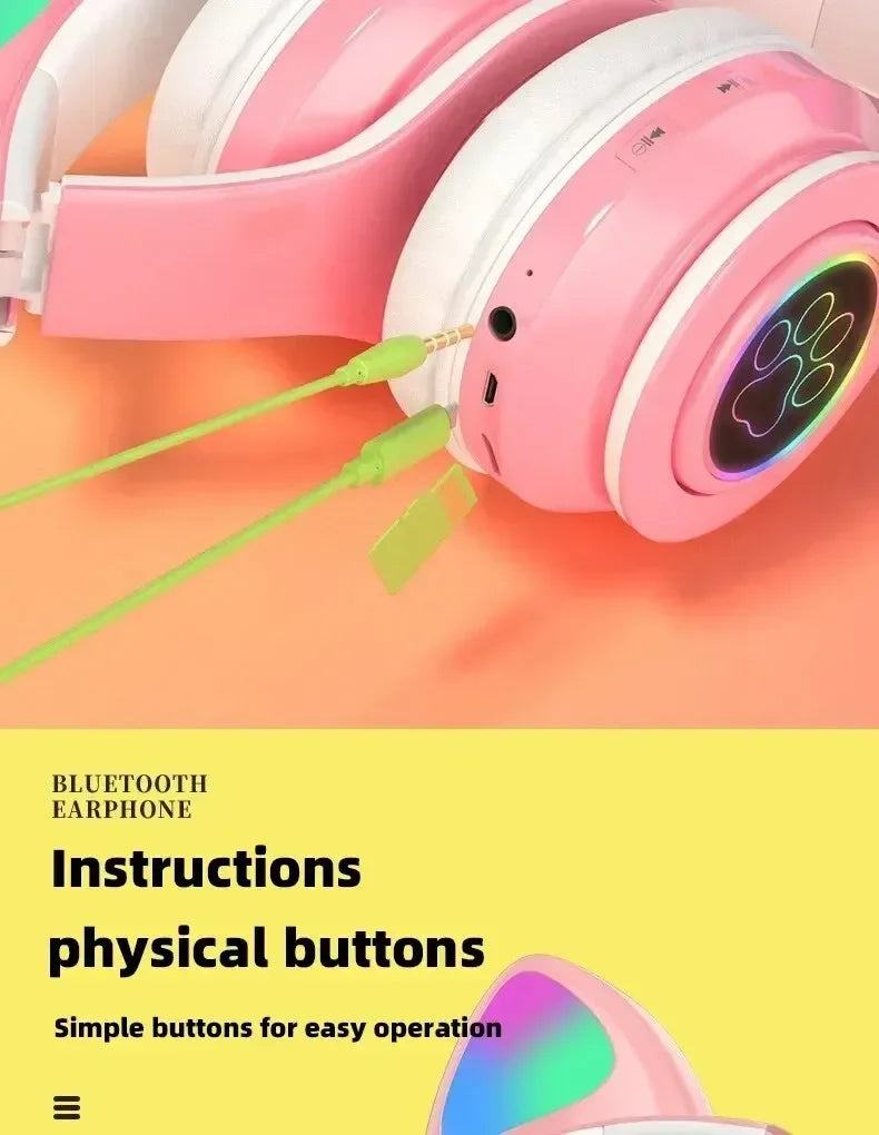 Cat Ears Bluetooth Headphones — Stereo Gaming Headset with Mic