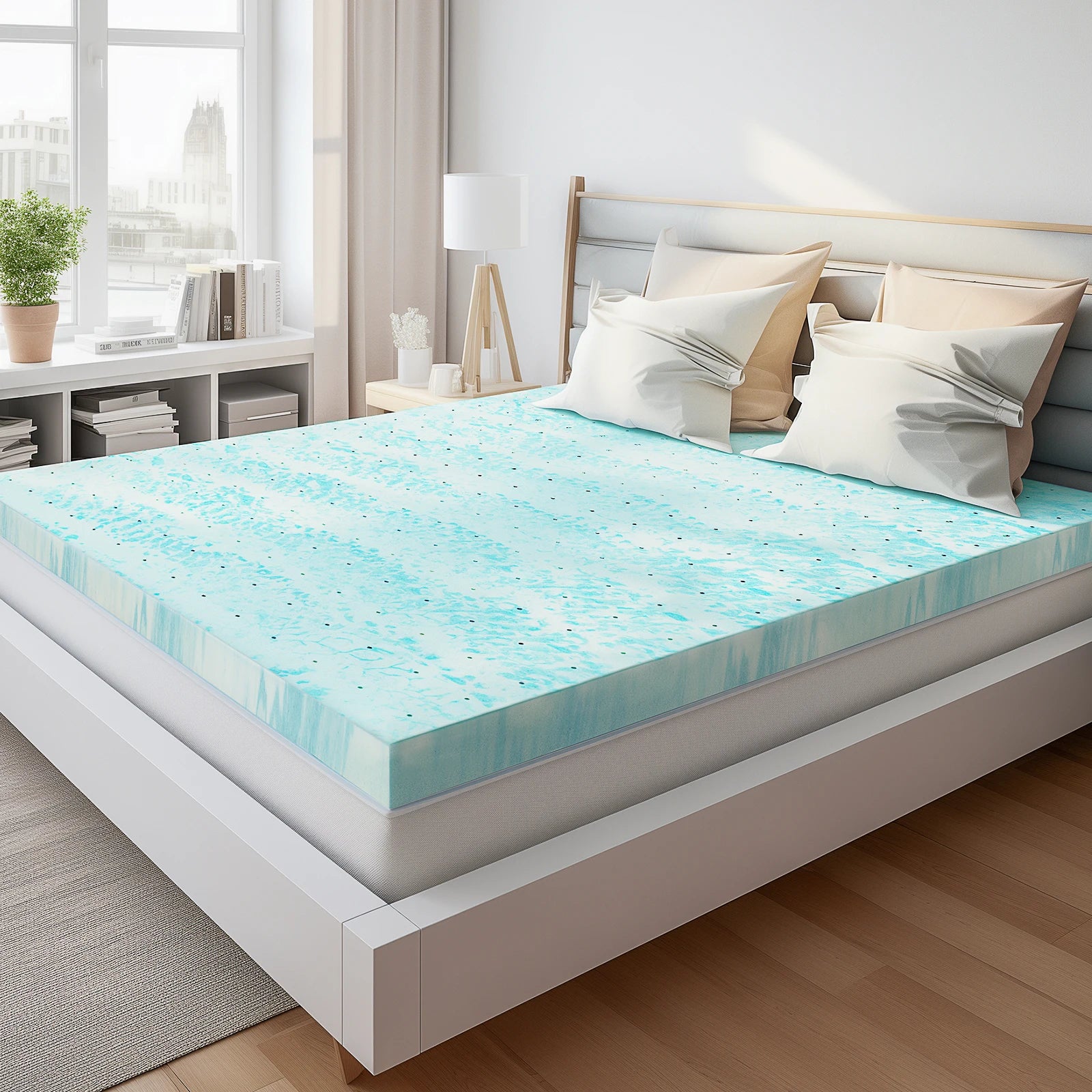 JHK 2"-3" Thick Gel Cooling Memory Foam Mattress Topper – Soft, Breathable Queen Size Bed Topper