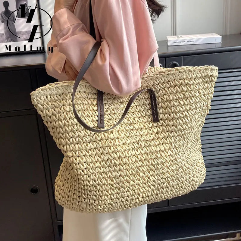 Straw Woven Beach Tote Bag – Large Capacity Casual Shoulder Handbag for Women