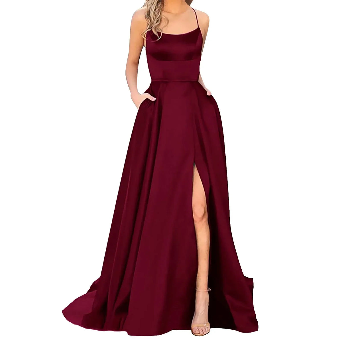 Backless Wine Red Vintage Floor-Length Evening Dress — Elegant Party Prom Wedding Dress