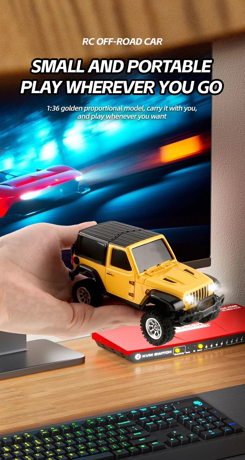 1:36 4WD Mini RC Off-Road Crawler Car with LED Lights – Remote Control Toy for Kids & Adults
