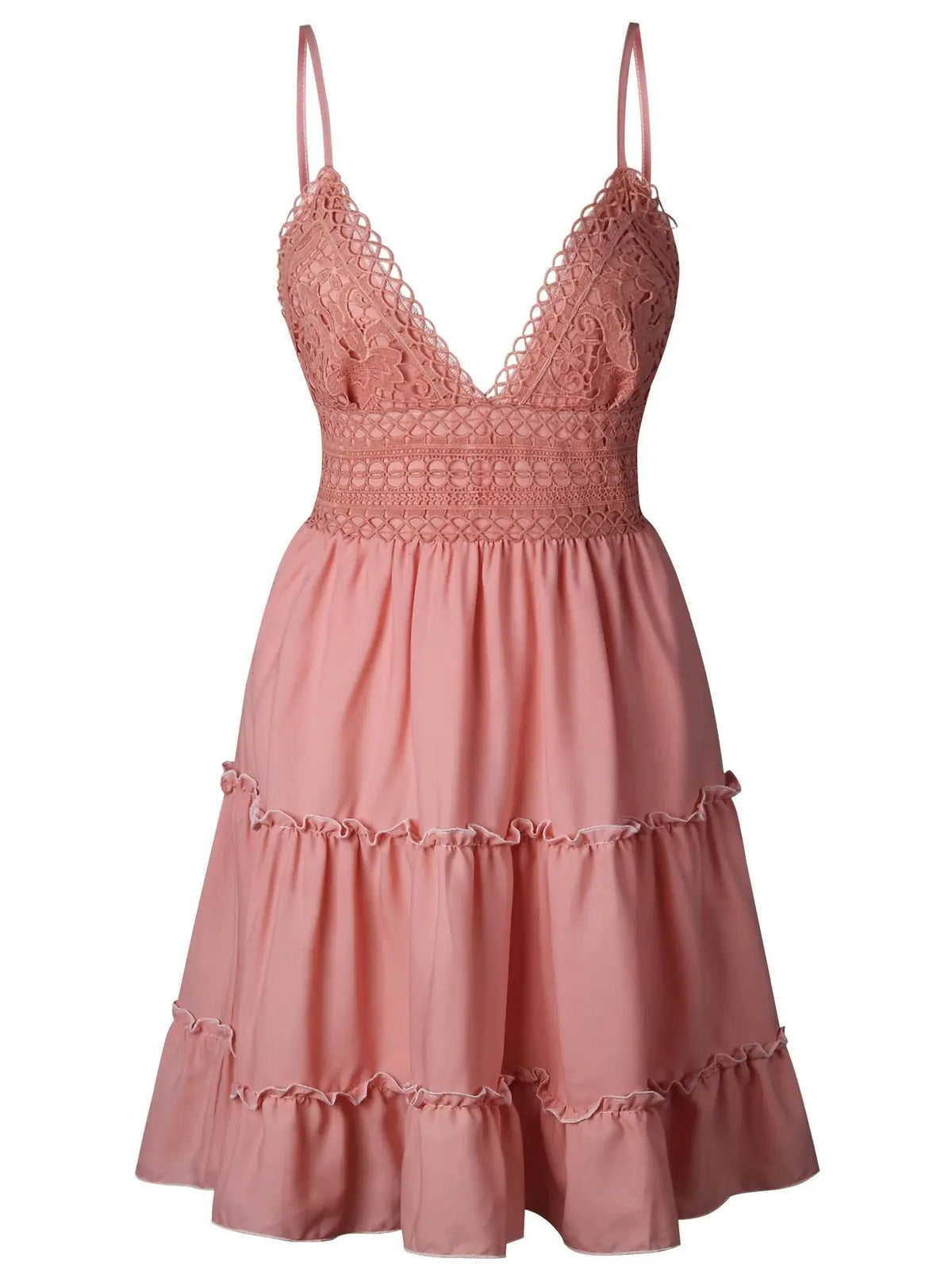 Women's Lace Strap Solid Color Dress – Sexy Elegant Splicing Seaside Vacation Wear