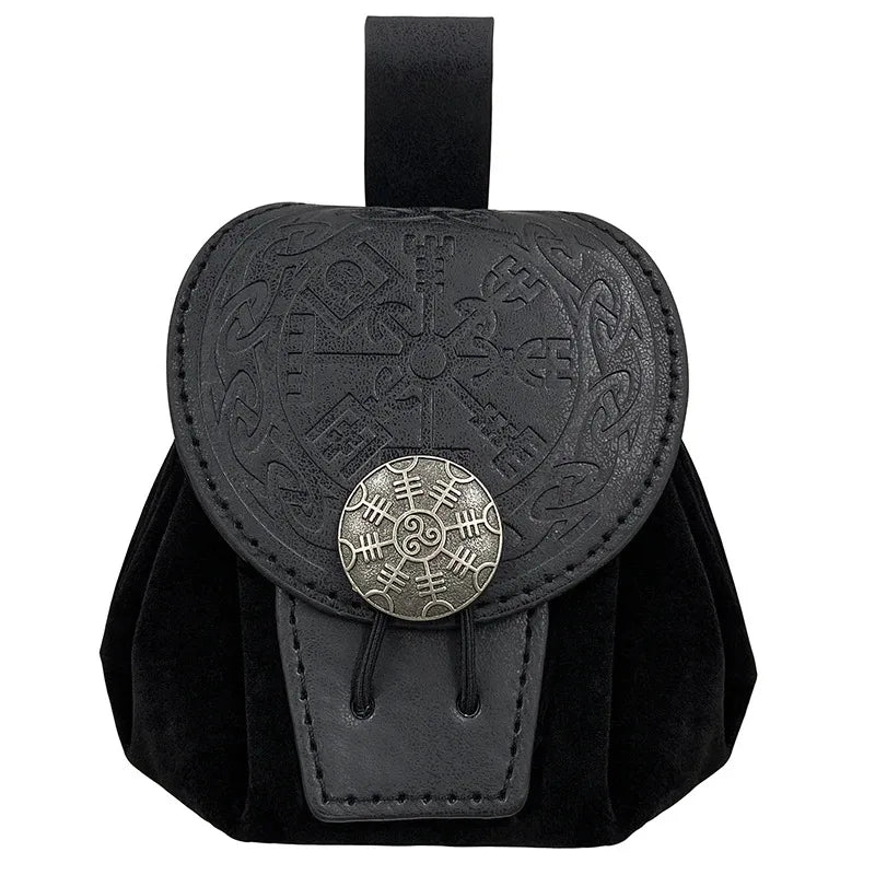 Steampunk Leather Fanny Pack – Medieval Punk Belt Bag & Drawstring Waist Pouch for Cosplay