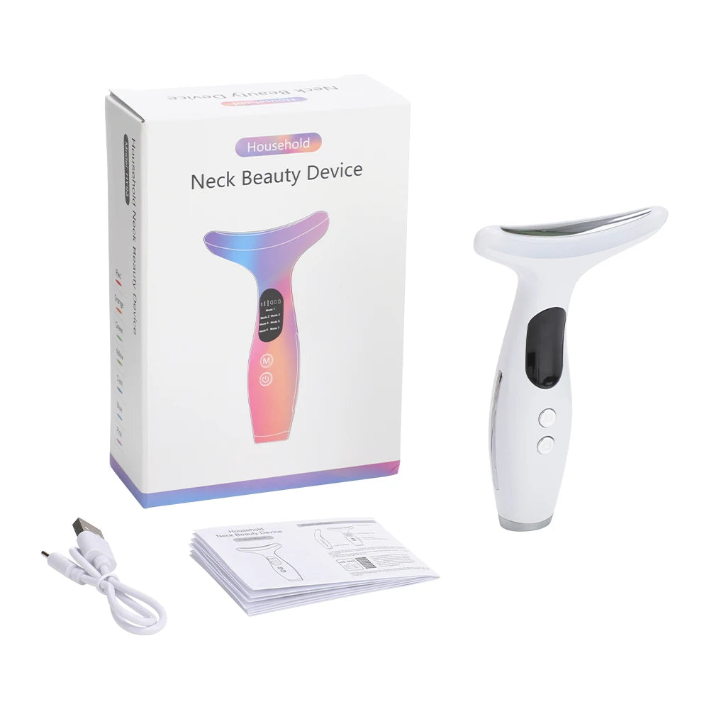 EMS Face & Neck Lifting Device – 7-Color LED, 45°C Heat & Vibration Skin Tightening Anti-Wrinkle Massager
