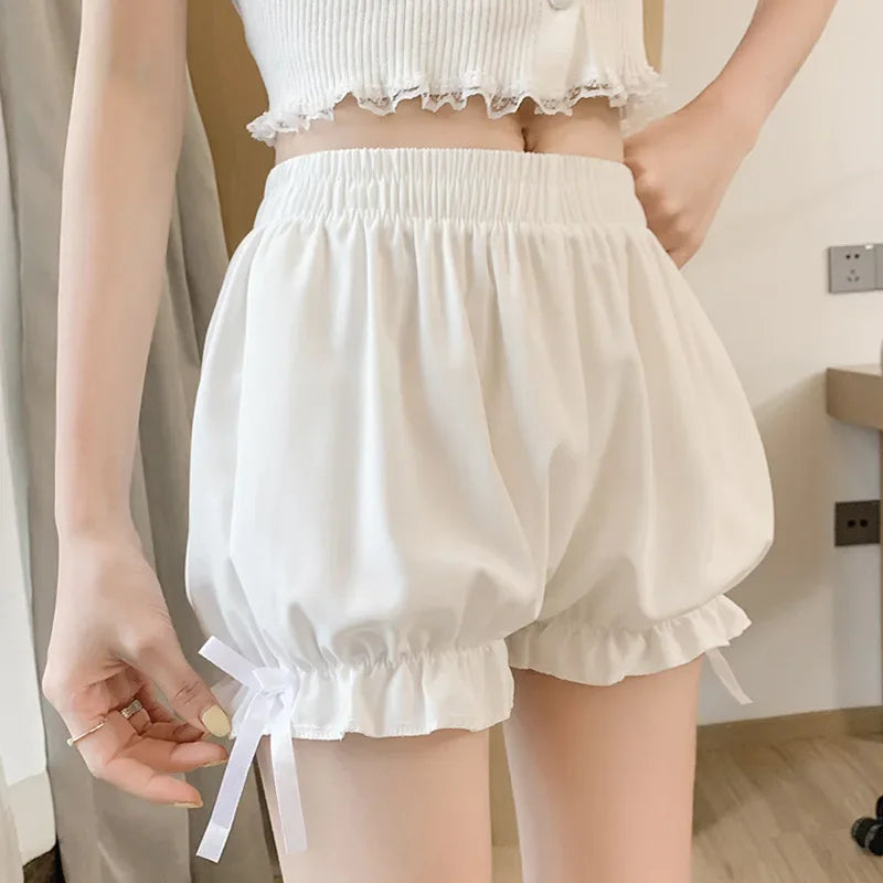 Women's Lace Ruffle Bloomers – Satin Anti-Exposure Safety Shorts Lolita Knickers Under Dress