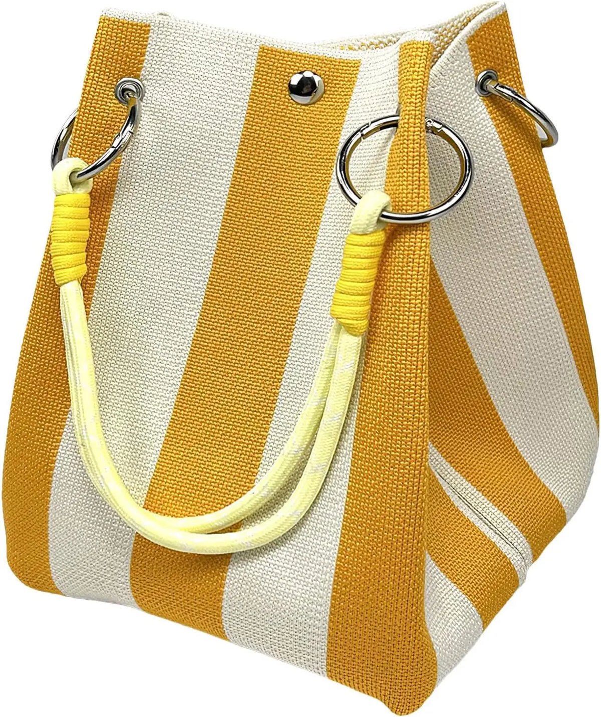 Mini Knitted Geometric Colorblock Bucket Bag – Detachable Handle Wristlet Purse for Women