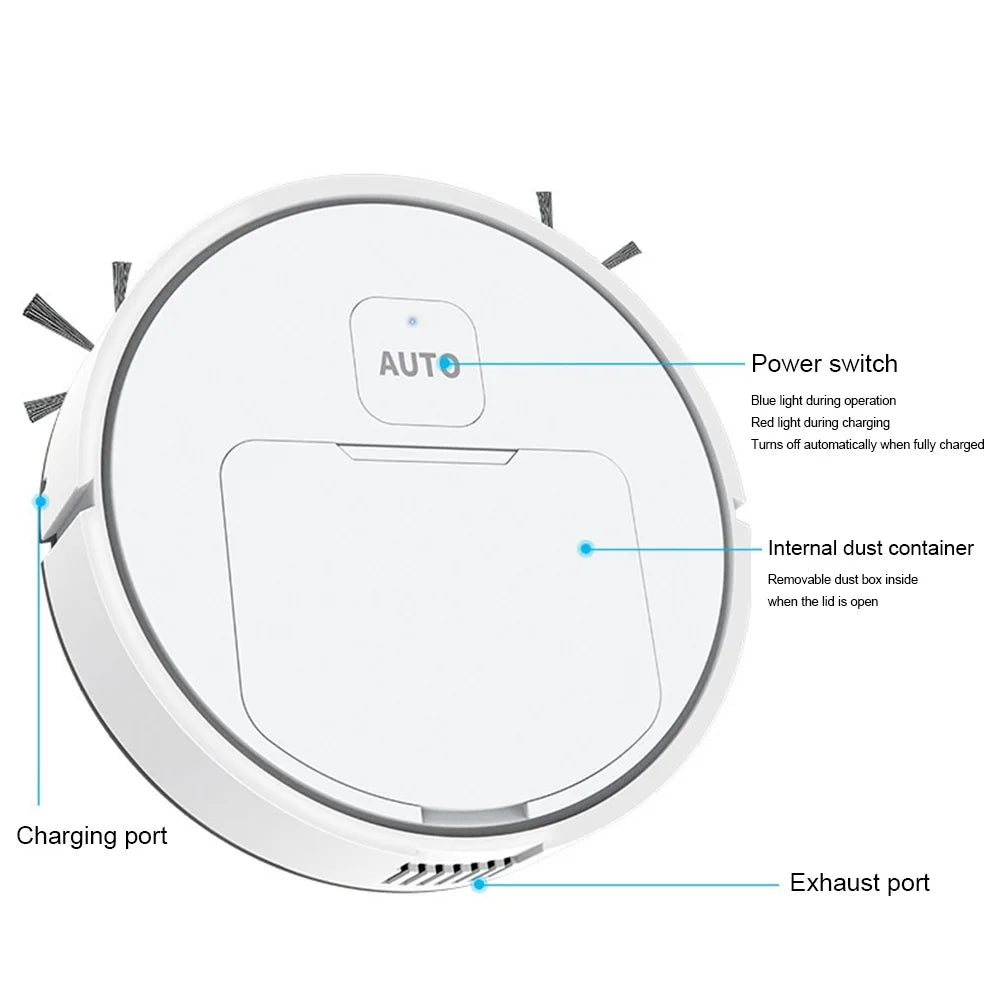 3-in-1 Smart Robot Vacuum Cleaner – Auto Sweep, Mop & Suction USB Rechargeable
