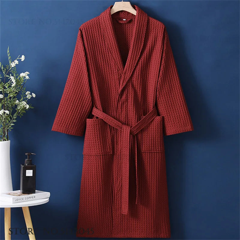100% Cotton Waffle Couple Robe | Kimono Yukata Loungewear Bathrobe for Women & Men