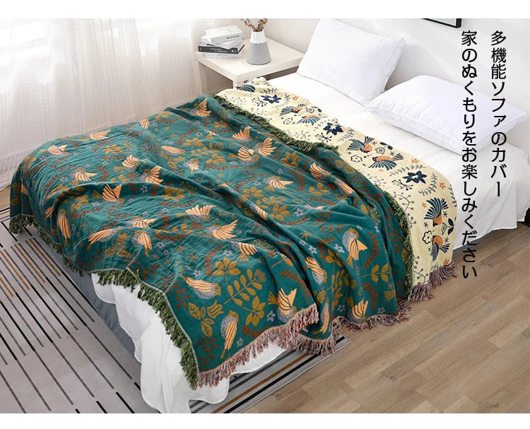 Boho Muslin Gauze Throw Blanket – Tassel Sofa Cover & Bedspread for Home, Adults & Kids