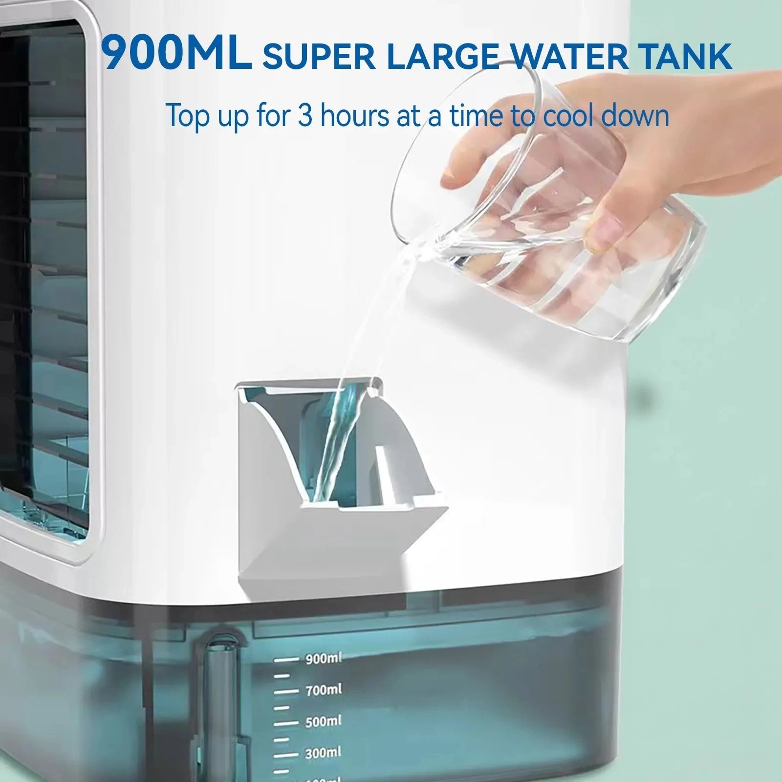 Portable Air Conditioner Fan — 3-Speed Mini AC Unit with 900ML Water Tank & Humidifier for Bedroom & Office