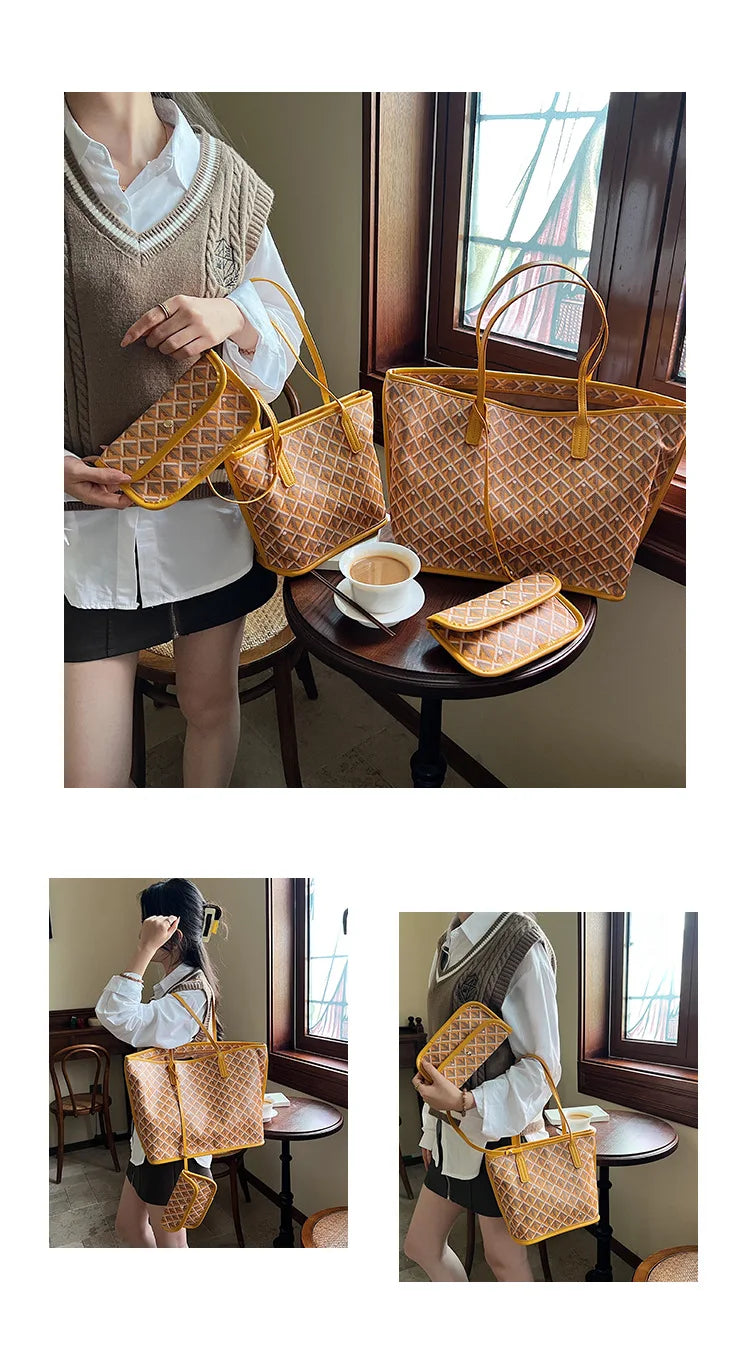 Embroidered Geometric PU Tote Shoulder Bag – Versatile Large Capacity Shopping Class Bag for Women