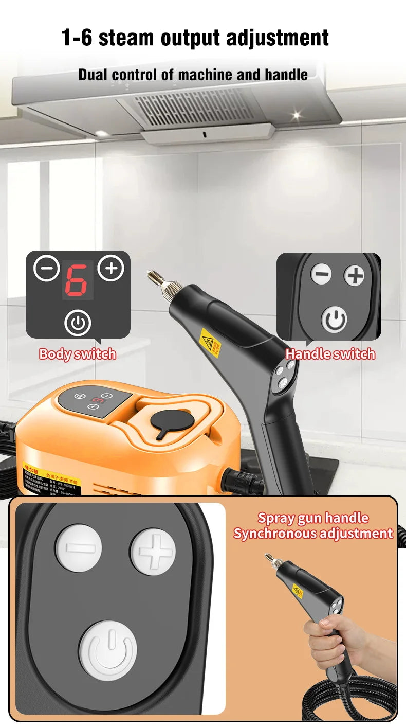 2500W Handheld Steam Cleaner – Digital Display, 6-Speed, 1200ml Tank, 110V/220V, Kitchen, Car & Furniture