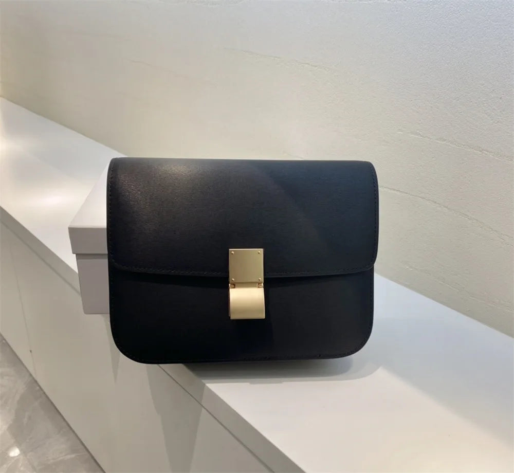 Genuine Leather Square Crossbody Bag – Luxury Designer Small Shoulder Messenger Bag for Women
