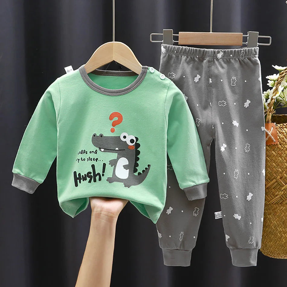 Kids' Unisex Cotton Cartoon Pajama Set | Soft Warm Sleepwear for Boys & Girls