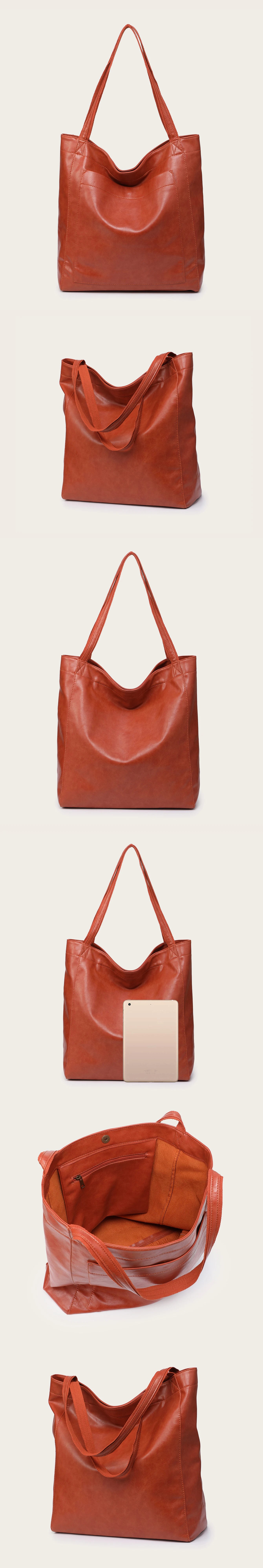 SNOWJENNY Retro Waxed PU Large Tote Bag – Commuter Shoulder Handbag with Pockets for Women