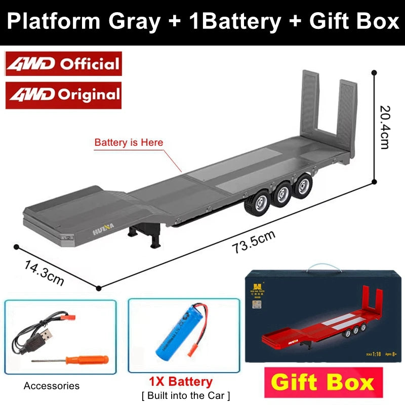 HUINA 1501 1:18 Scale RC Semi Trailer Truck with Sound & Lights – 770S Flatbed Engineering Model