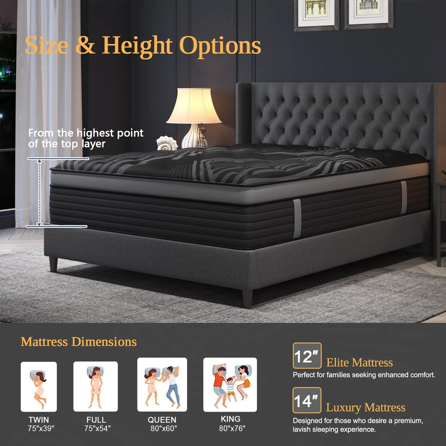 12"/14" Gel Memory Foam Hybrid Pocket Spring Mattress — Medium Firm, Motion Isolation, Twin to King Mattress in a Box