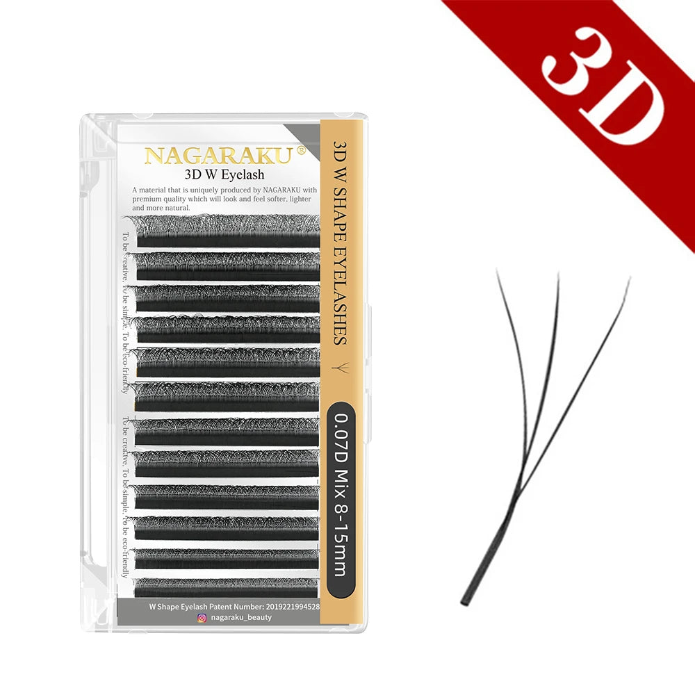 Salon-Perfect Lashes. Every Time. — NAGARAKU W Shape Premade Fan Eyelash Extensions | 3D 4D 5D, C & D Curl, 0.07mm, 8–15mm, Natural Soft Light
