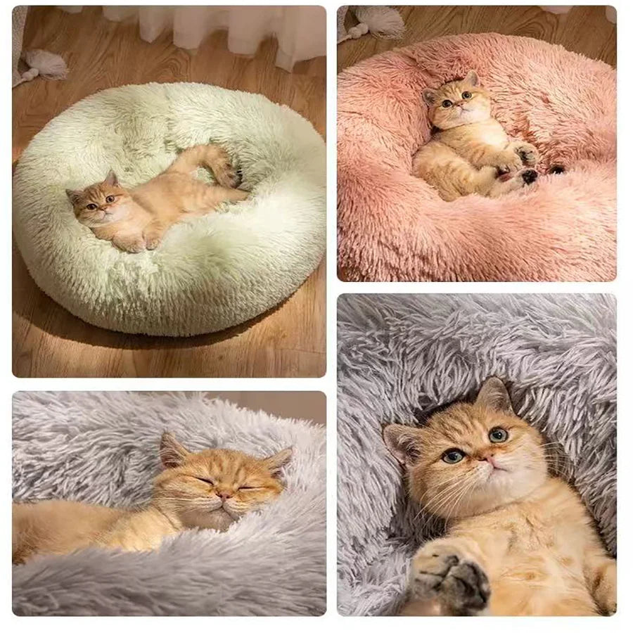 Plush Faux Fur Donut Pet Bed – Warm Calming Round Bed for Small & Medium Dogs & Cats