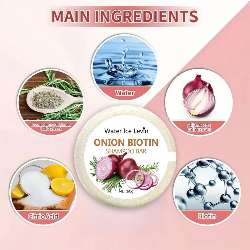 Onion & Biotin Shampoo Bar 60g – Moisturizing, Smoothing & Rosemary Extract for All Hair Types