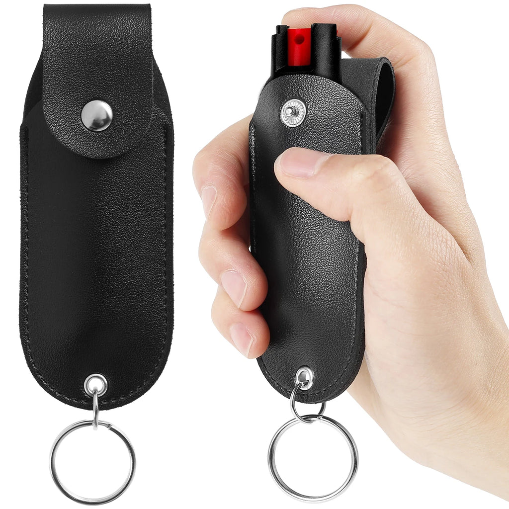 Mini PU Leather Pepper Spray Pouch — Flip-Top Holder with Keychain Clip for Women's Self Defense