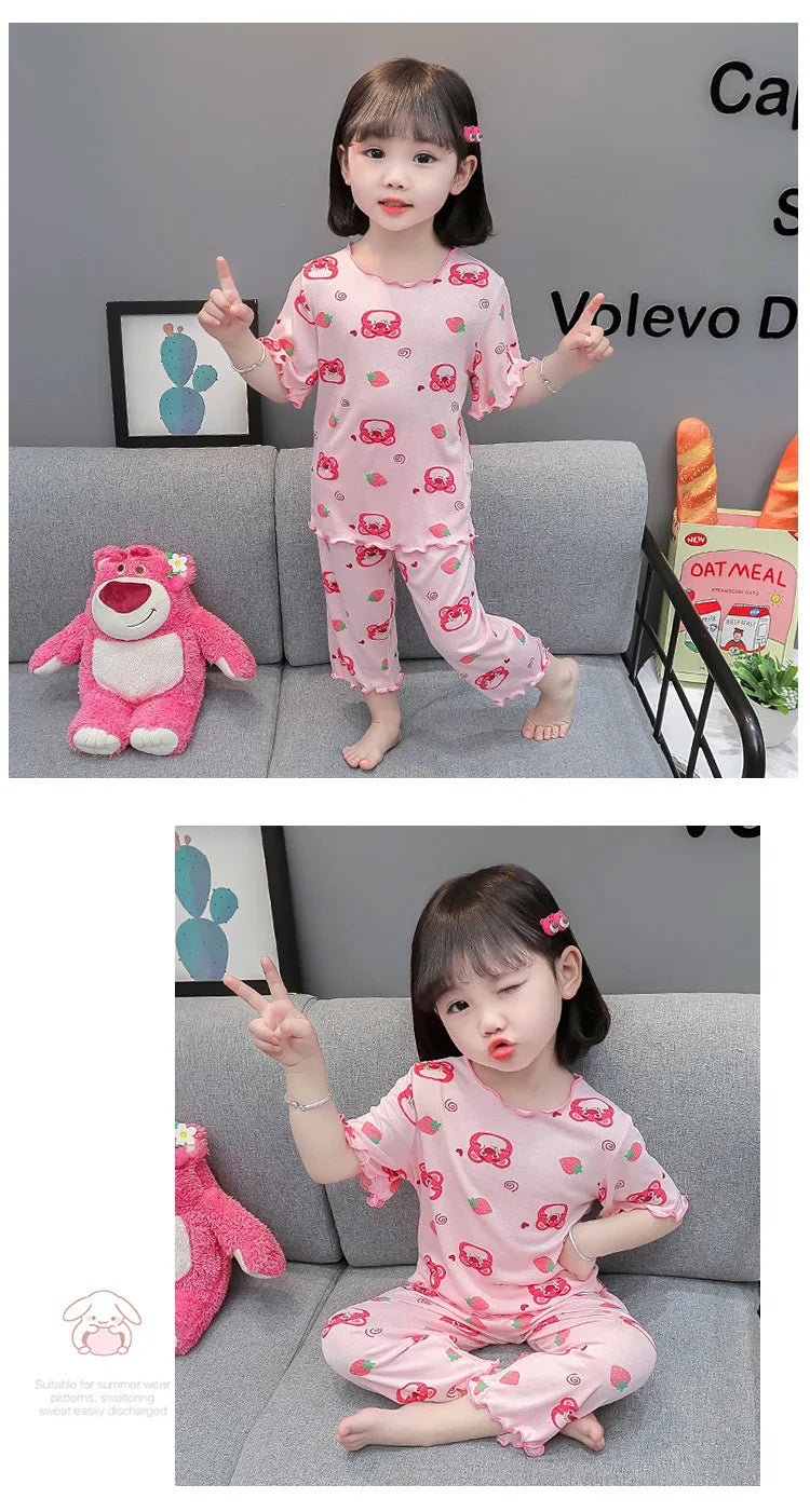 Baby Cotton Sleeveless Summer Pajamas Set | Toddler Cartoon Nightwear Kids Homewear