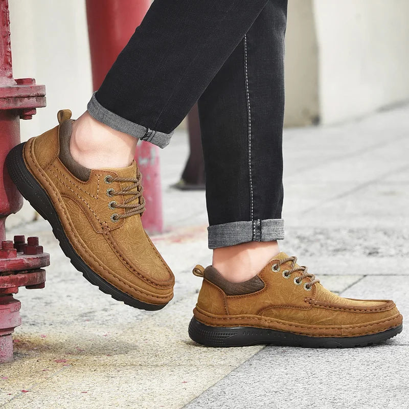 Men's Genuine Leather Lace-Up Casual Shoes
