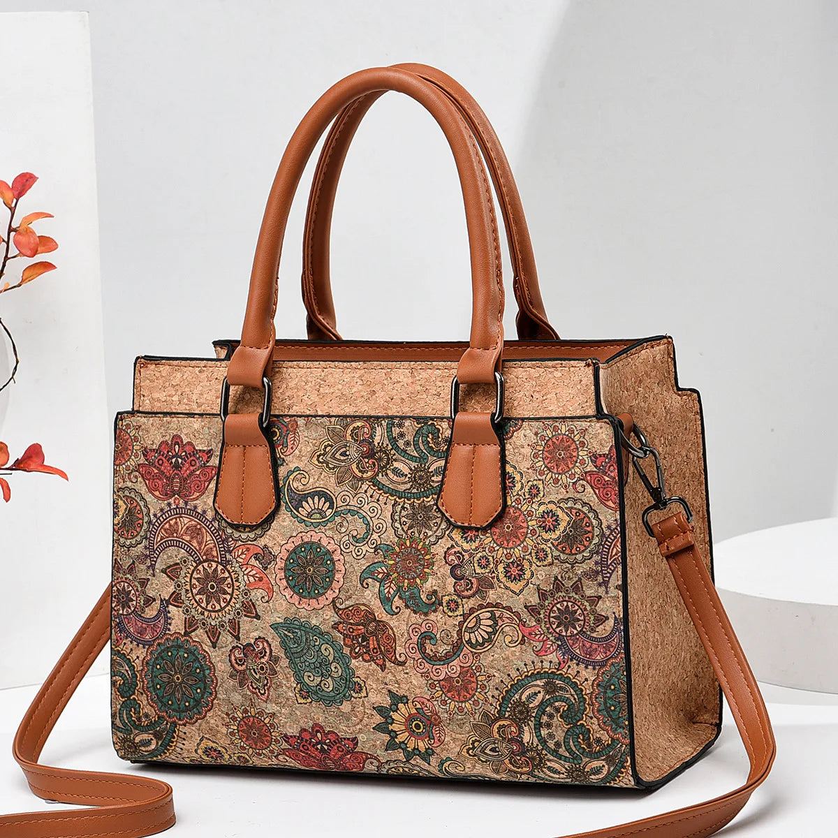Luxury Floral Print PU Tote Bag – Large Capacity Shoulder Crossbody Messenger Bag for Women