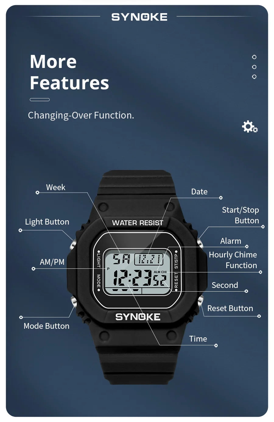 SYNOKE Men's Military Digital Watch | Outdoor Sport Retro Waterproof Multifunctional Luminous Wristwatch