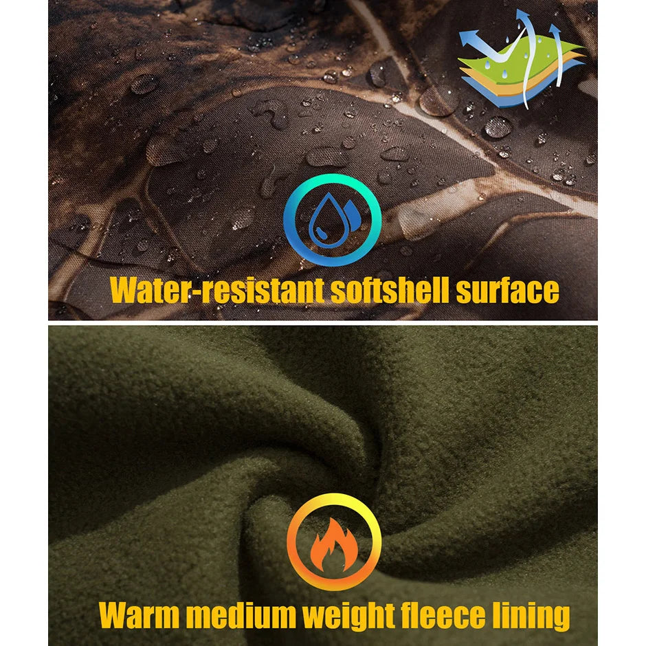Men's Silent Soft Shell Camouflage Tactical Jacket — Waterproof Fleece Hunting Coat