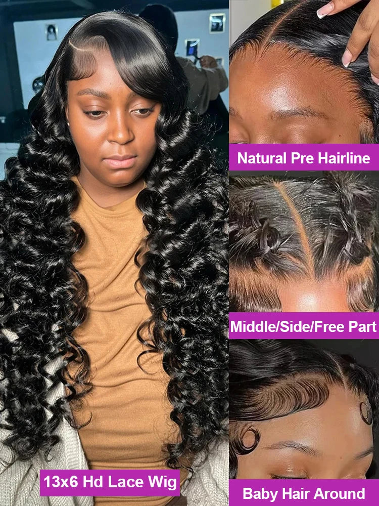 40 Inch Loose Deep Wave Lace Front Human Hair Wig Brazilian Nature Wave Curly Wigs Human Hair 13x6 HD Lace Frontal Wig For Women