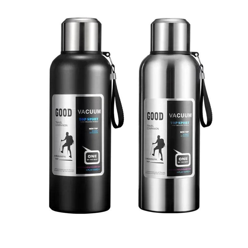 CZSAE 316 SS Vacuum Thermos Tumbler – Bullet Shape, 12–24Hr Insulated, 600ml–2000ml, Silver & Black, CE Certified