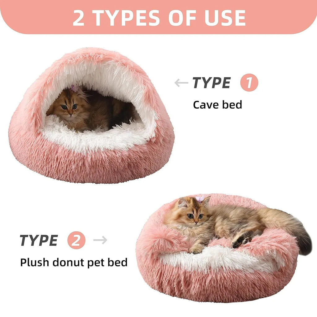 2-in-1 Soft Plush Round Pet Bed with Cover – Warm Cave Nest for Small Dogs & Cats, 50cm
