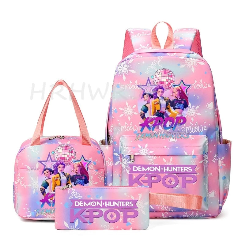 KPop Demon Hunter 3-Piece Backpack Set – School Bag, Shoulder Bag & Clutch